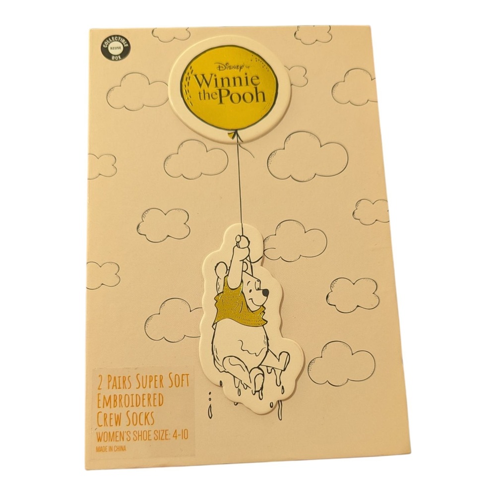 Women's 2pk Winnie The Pooh Storybook‎ Supersoft Embroidered Crew Sock 4-10